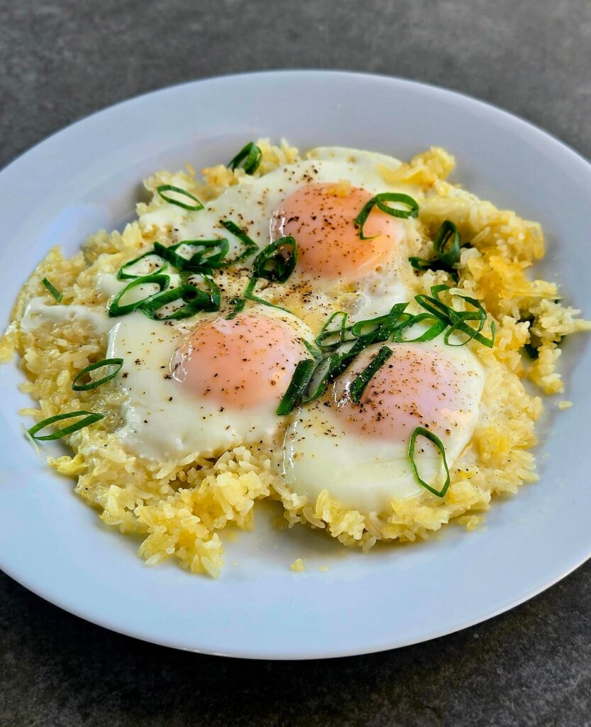 Eggs over crispy rice