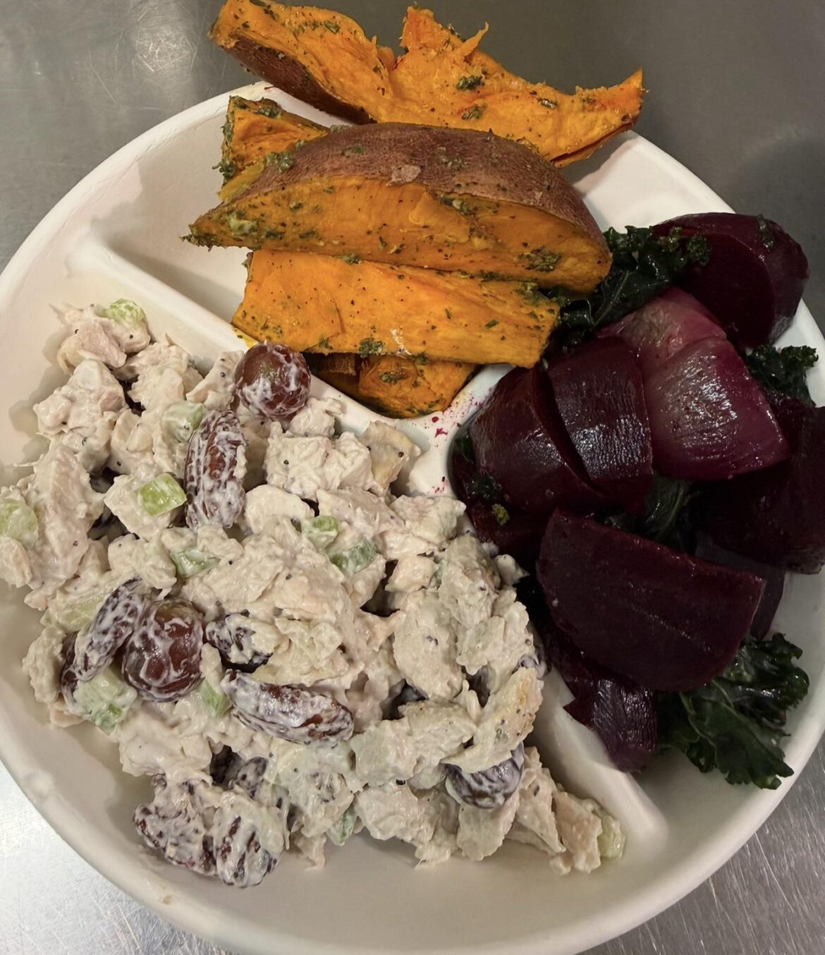 Sonoma chicken salad + sweet potatoes + beets. Fresh, flavorful, and satisfying