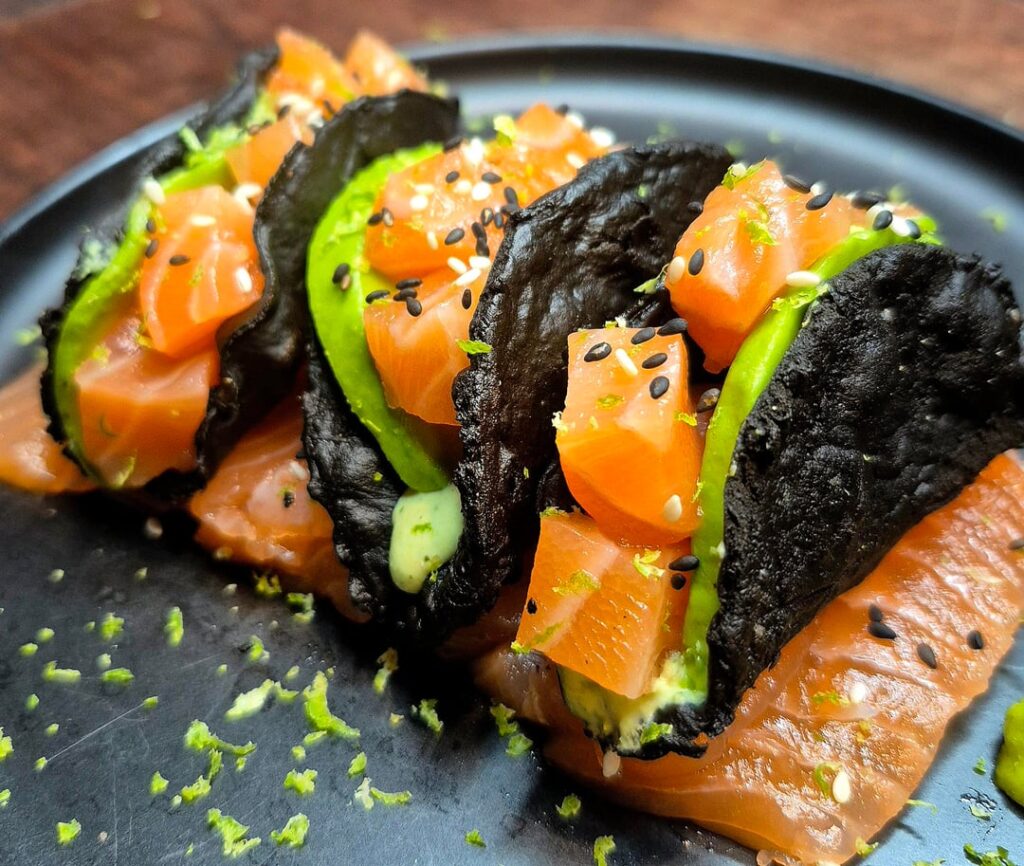 Squid Ink Sashimi Tacos