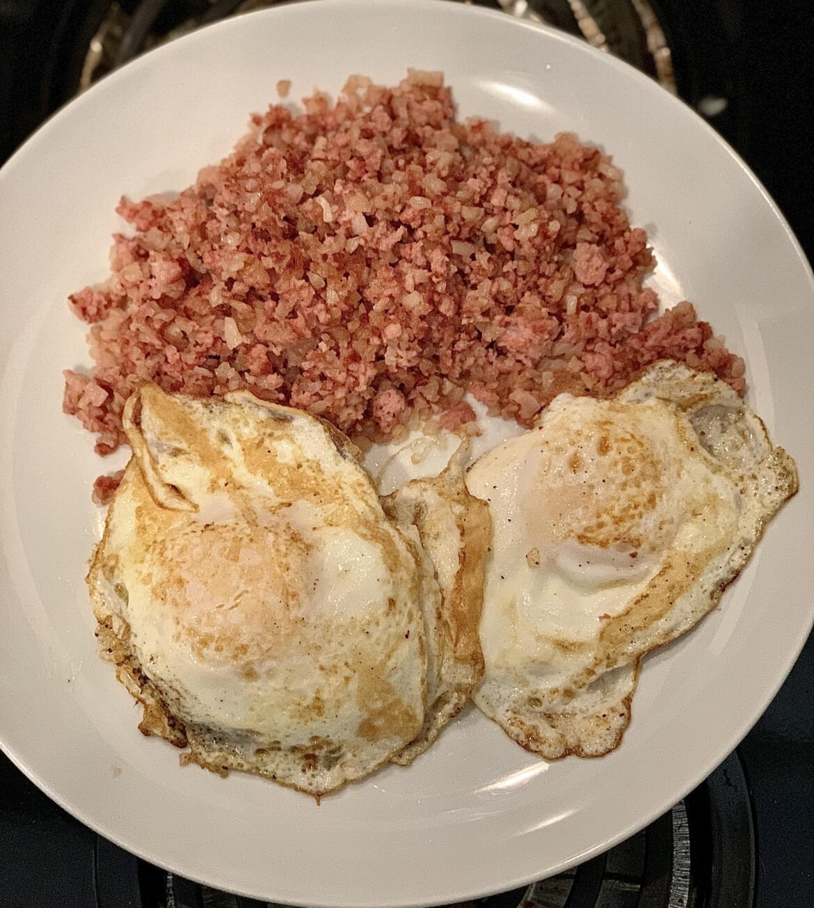 Newfoundland breakfast. Eggs and cornbeef hash