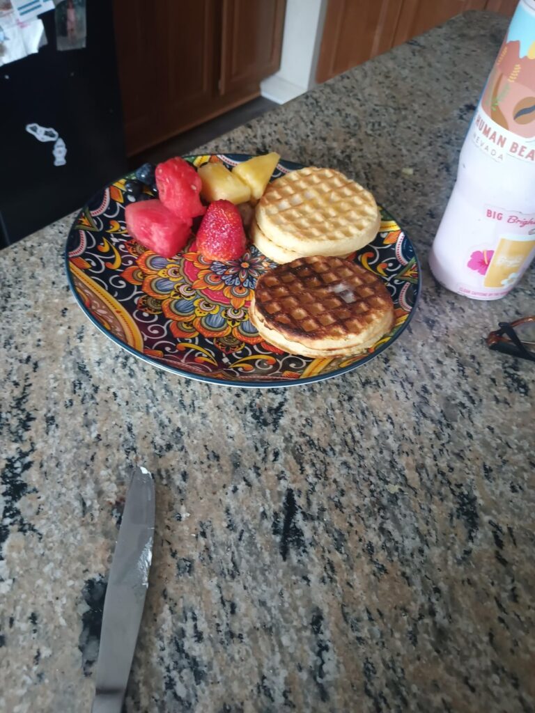Turkey sausage with fruit and Waffles!