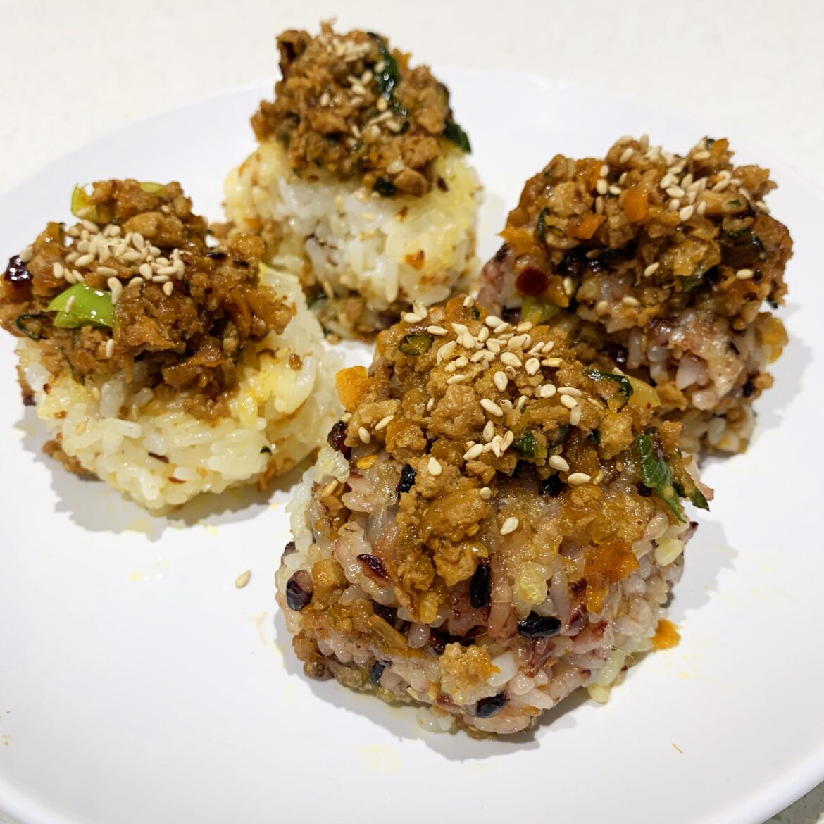 Crispy Rice Balls Loaded with Spicy Pork and Veggies