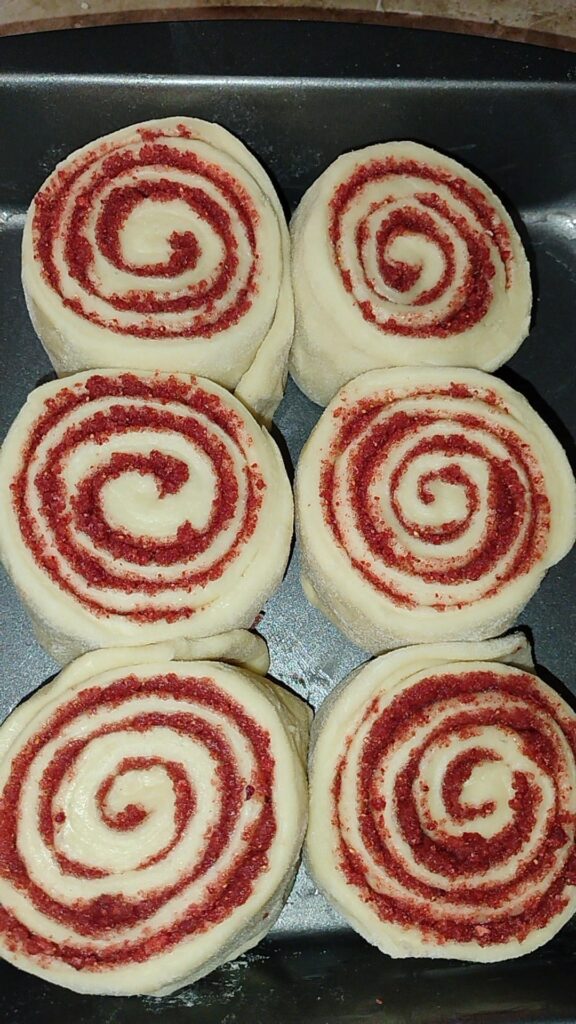 Strawberry sugar rolls with strawberry cream cheese icing