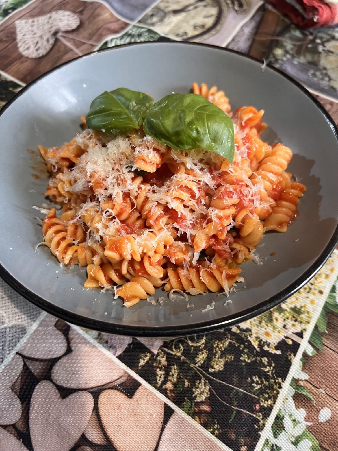 Fusilli with tomato sauce with basil and parmigiano (one of the best pasta ever)