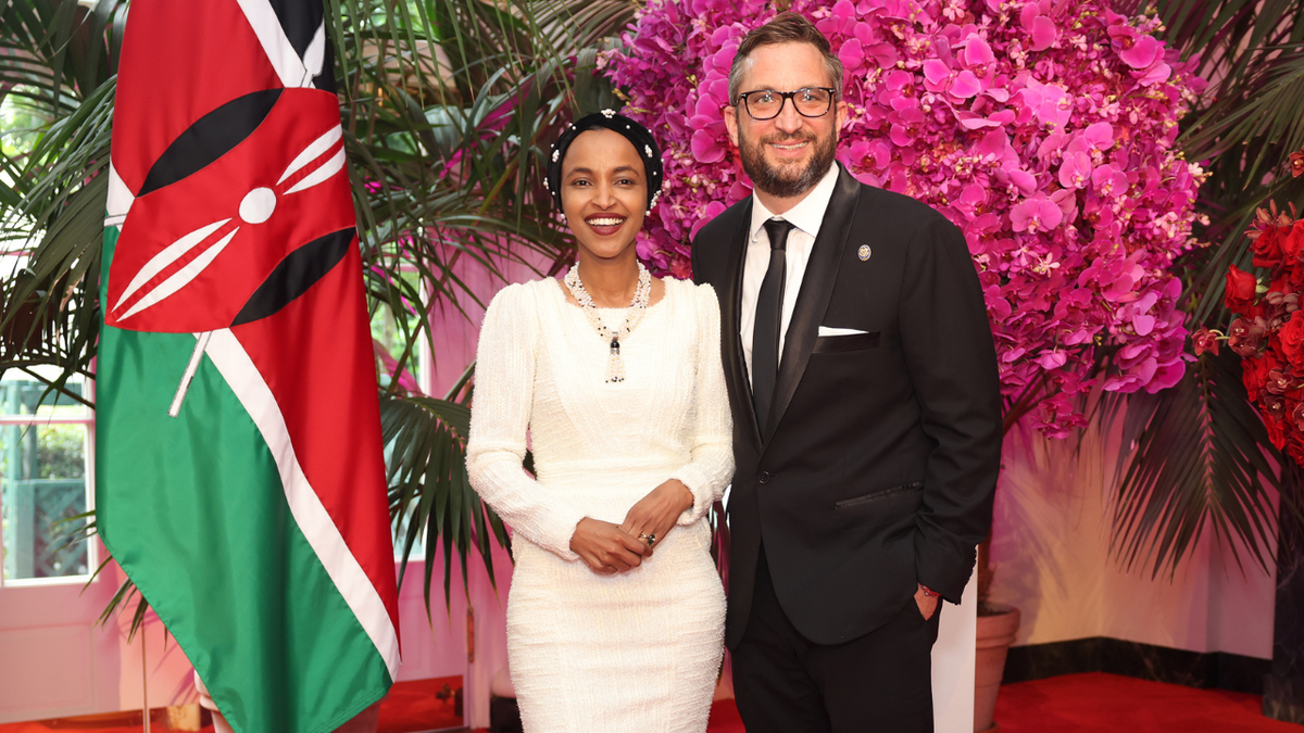 Representative Ilhan Omar and Tim Mynett arriving at the White House for a state dinner