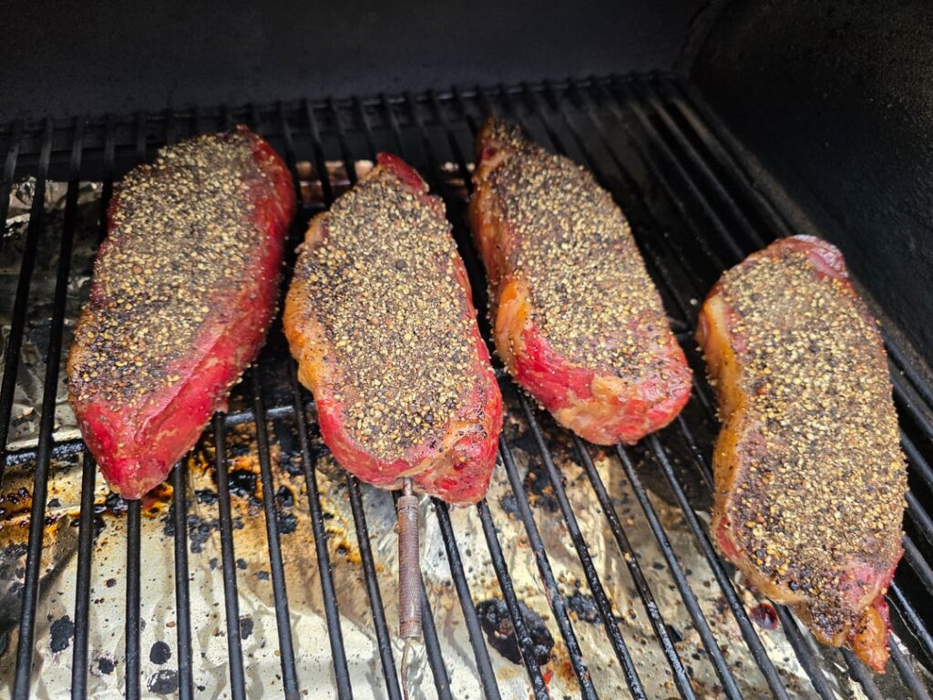 Thick NY Strip. Smoked then seared.
