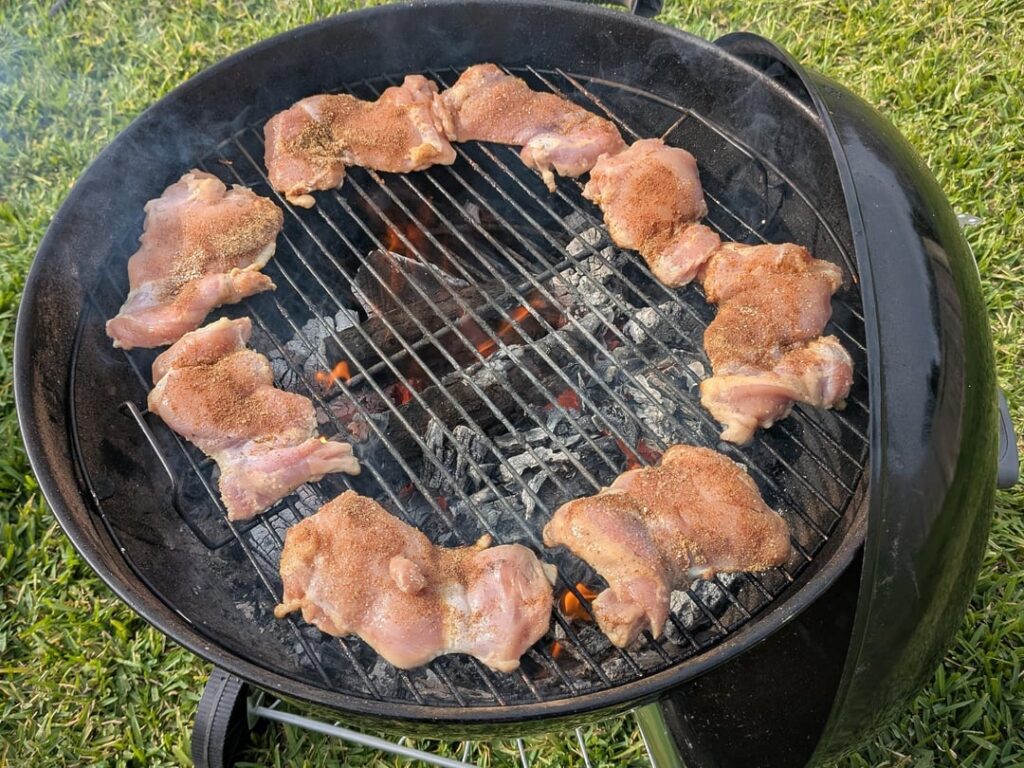 Chicken thighs on the kettle.