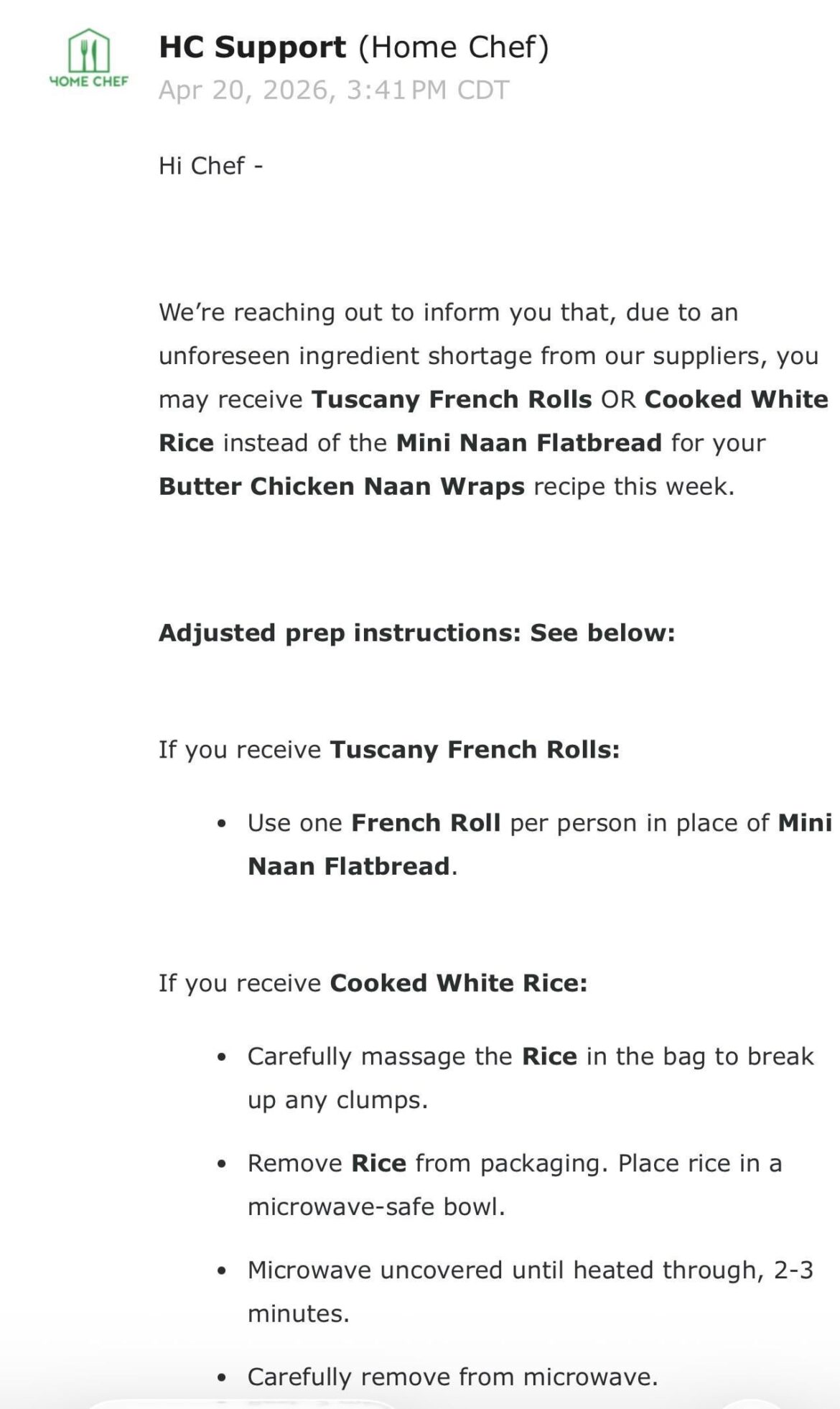 (From home chef) mmm butter chicken French rolls