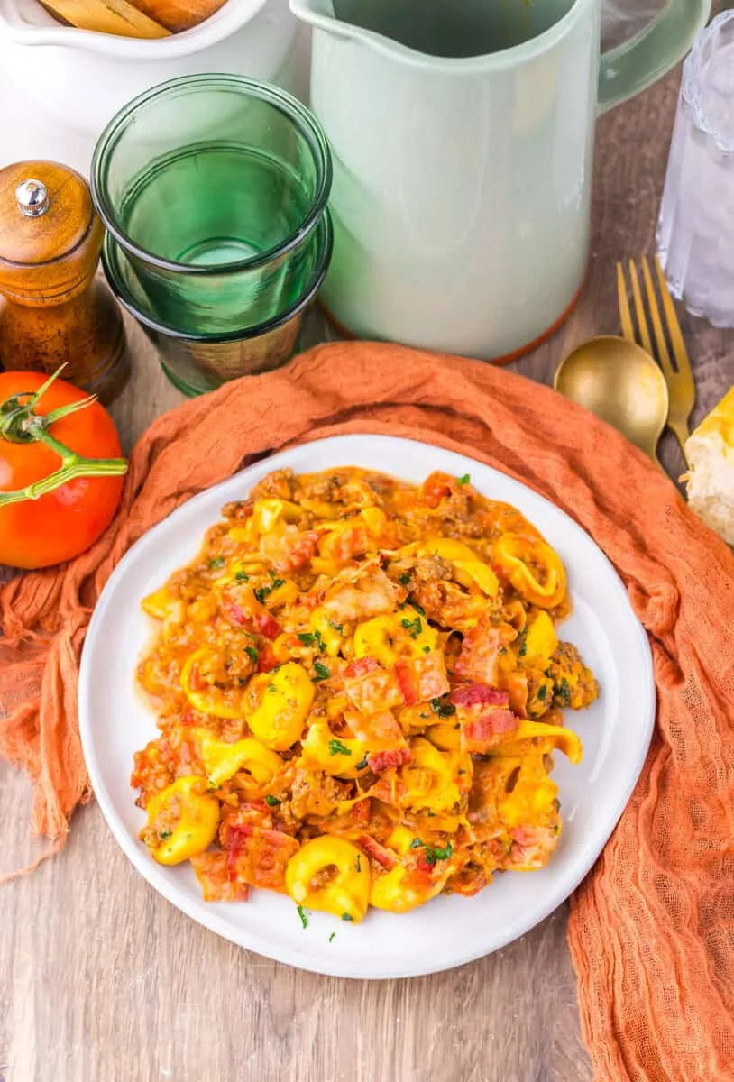 Slow Cooker Bacon Cheeseburger Tortellini - Photo Credit: Seasonal Cravings.