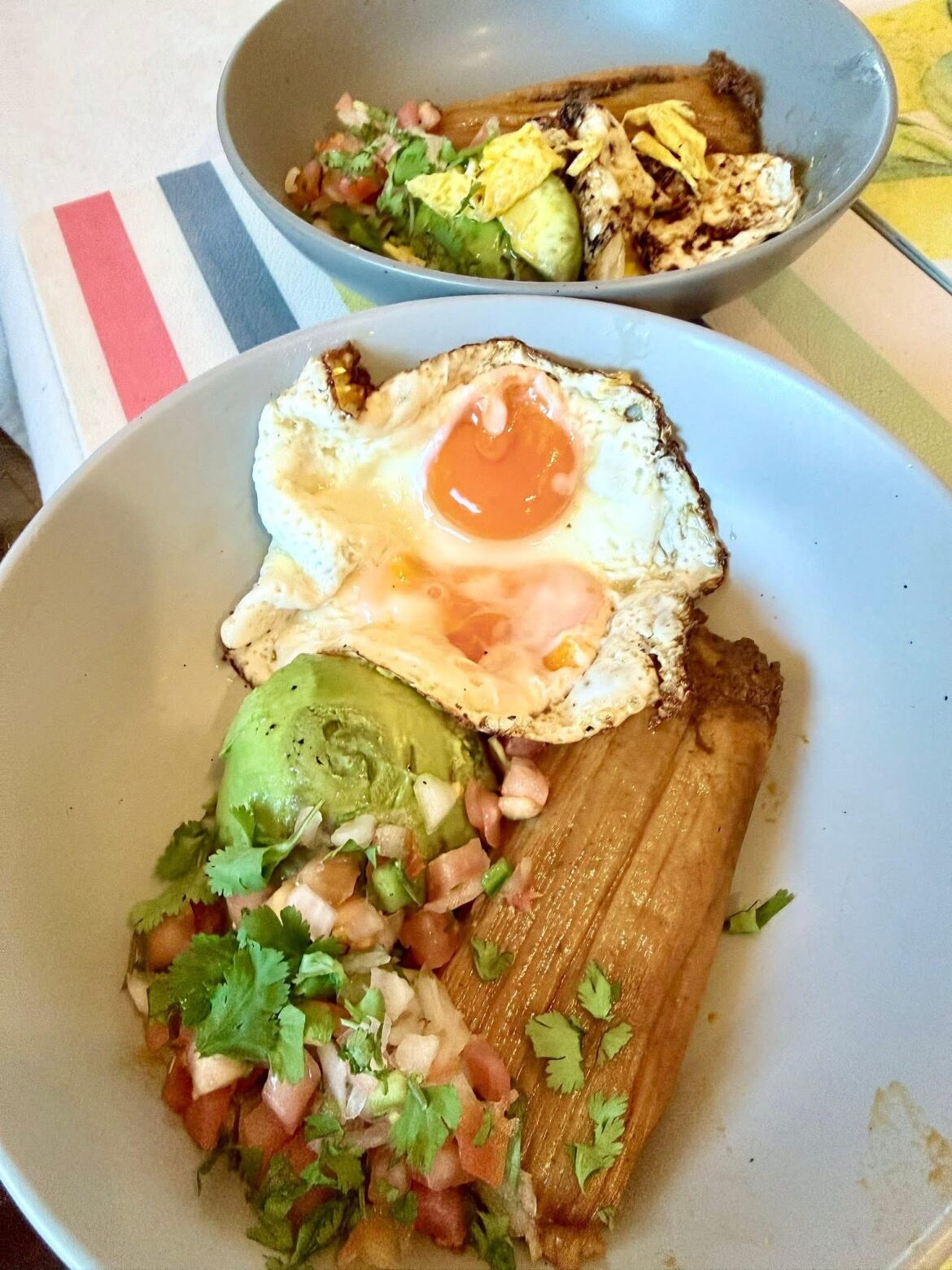 Tamale , avocado and egg