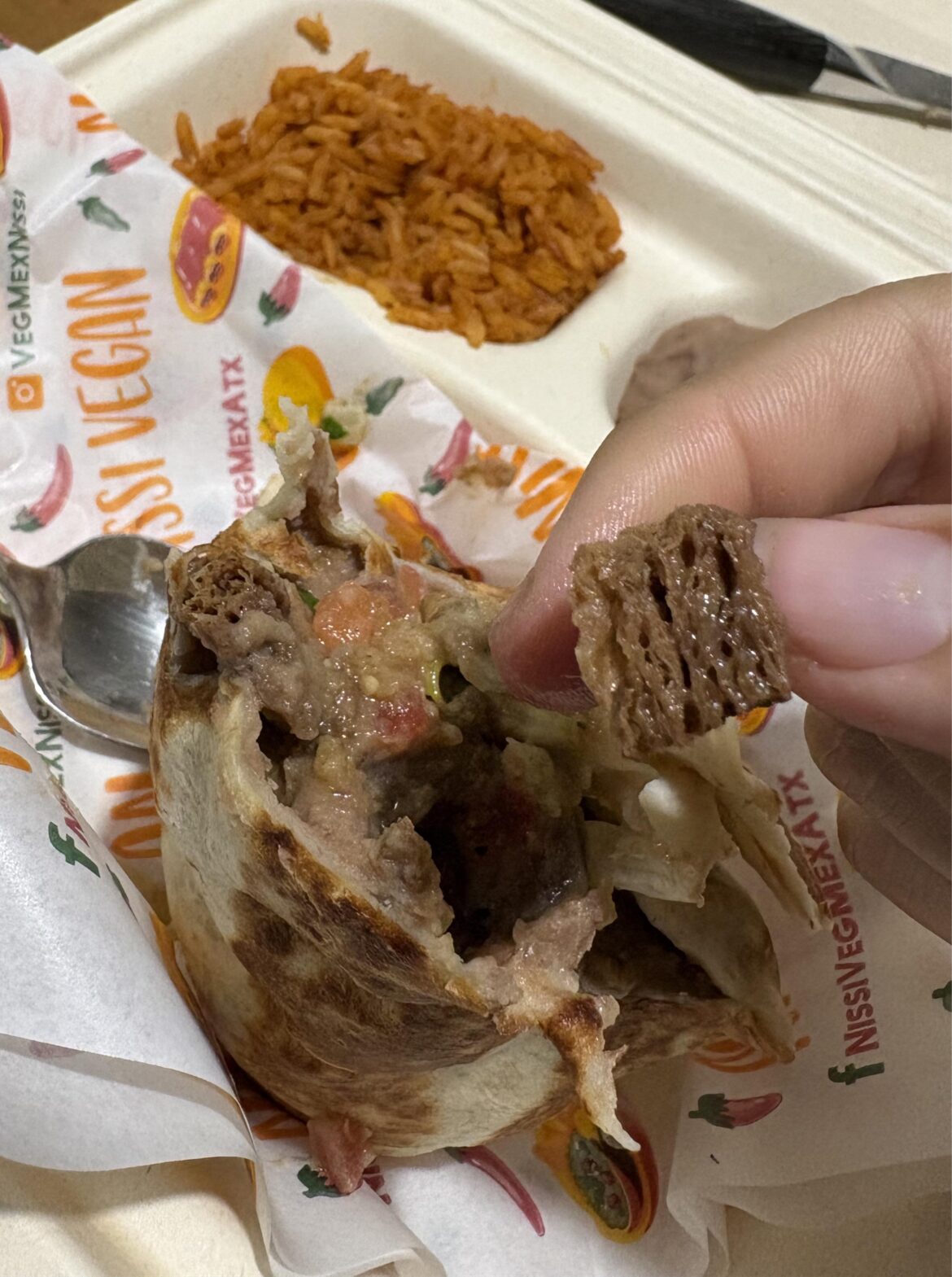 Tex mex restaurant in Austin has vegan chicharron burritos. I love how they make different vegan meats