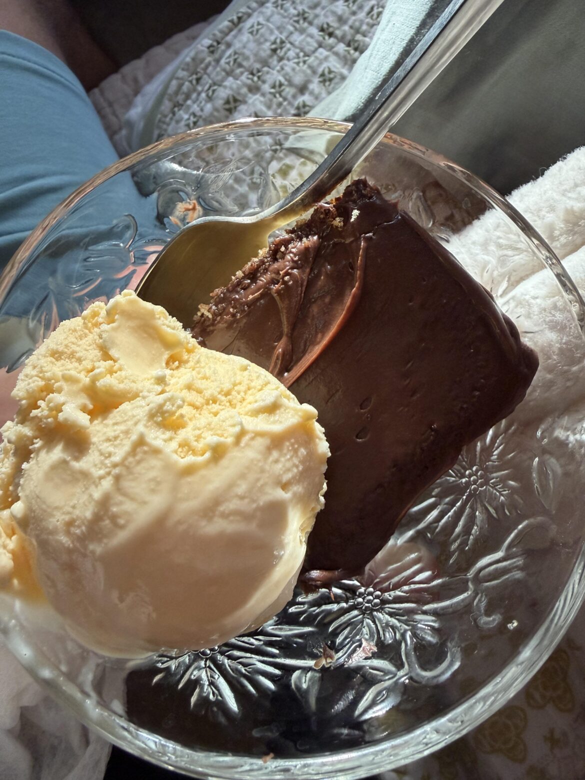 Chocolate cake and French Vanilla Ice cream