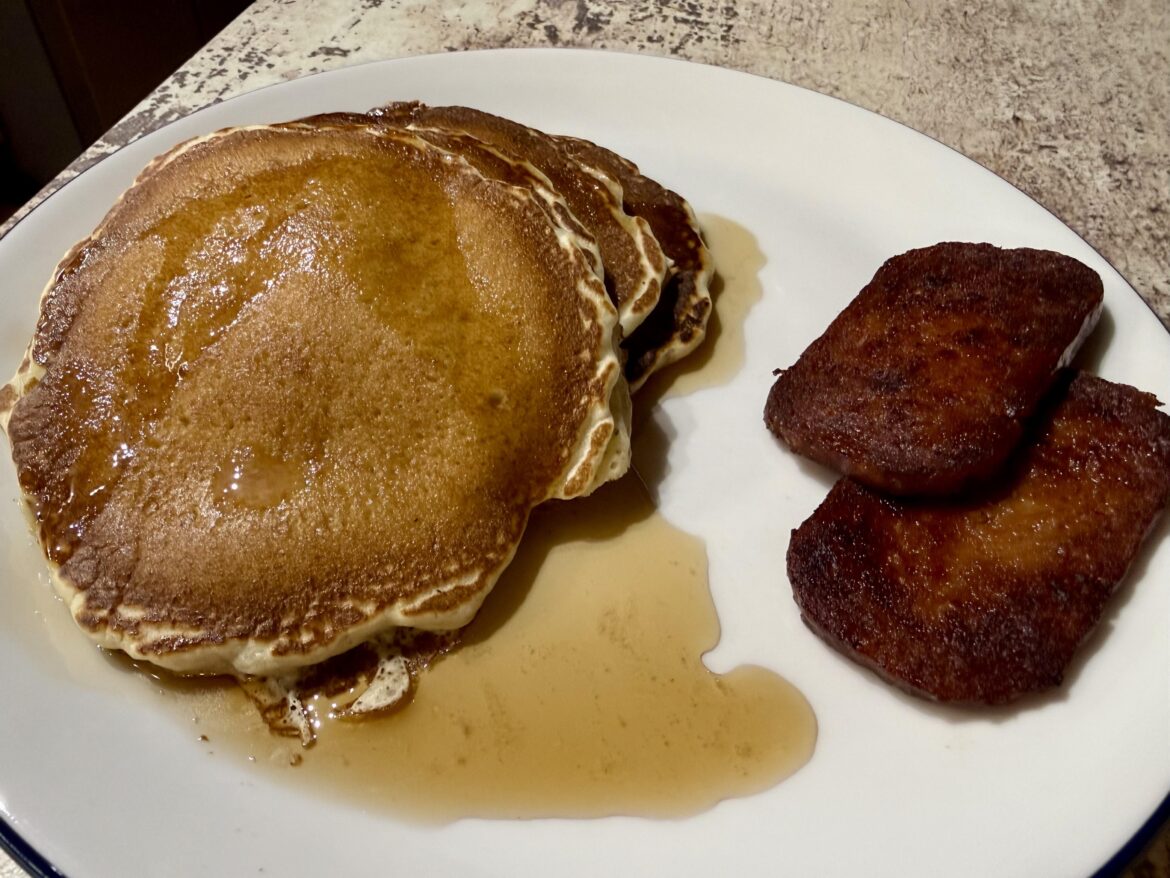 Pancakes from scratch with Amish Maple Syrup and Maple flavored Spam.