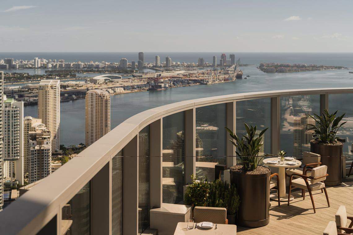 The outdoor patio of Seia Italian restaurant, on the 54th floor of a Brickell building, offers panoramic views of Biscayne Bay.