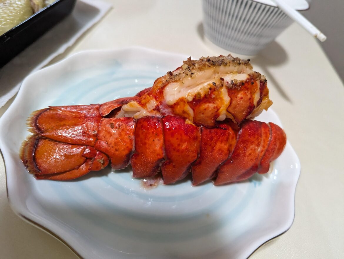 Butter-Broiled Lobster Tail with a Garlic & Herbs [OC]