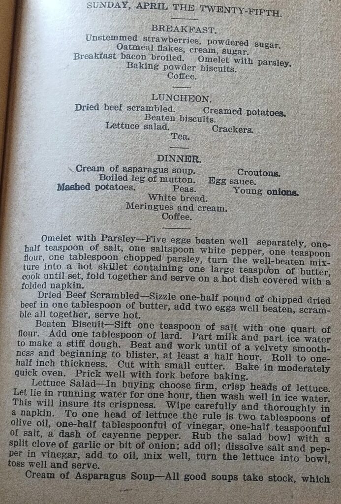 Menu April 25th 1896