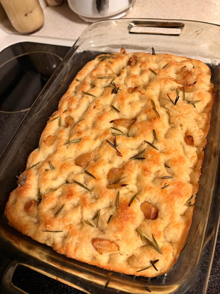 Easter baking - roasted garlic & rosemary focaccia and lemon raspberry cake