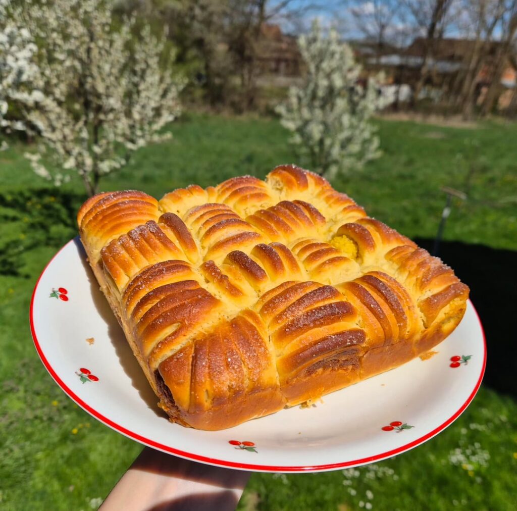 Made wool rolls stuffed with frangipane, squeezed in an 8x8 pan but turned out great