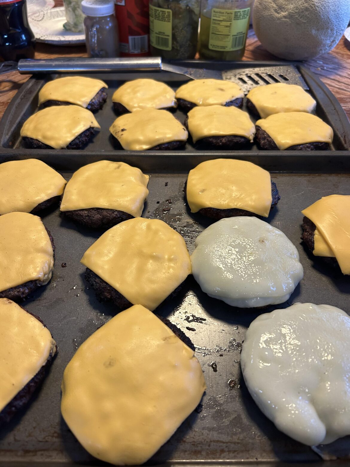 Cheeseburgers just off the grill.