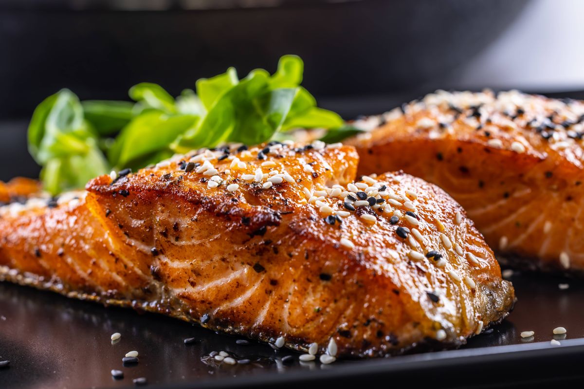 Two salmon fillets - Close up.