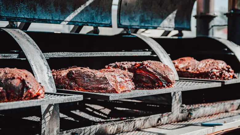 Briskets on smoker