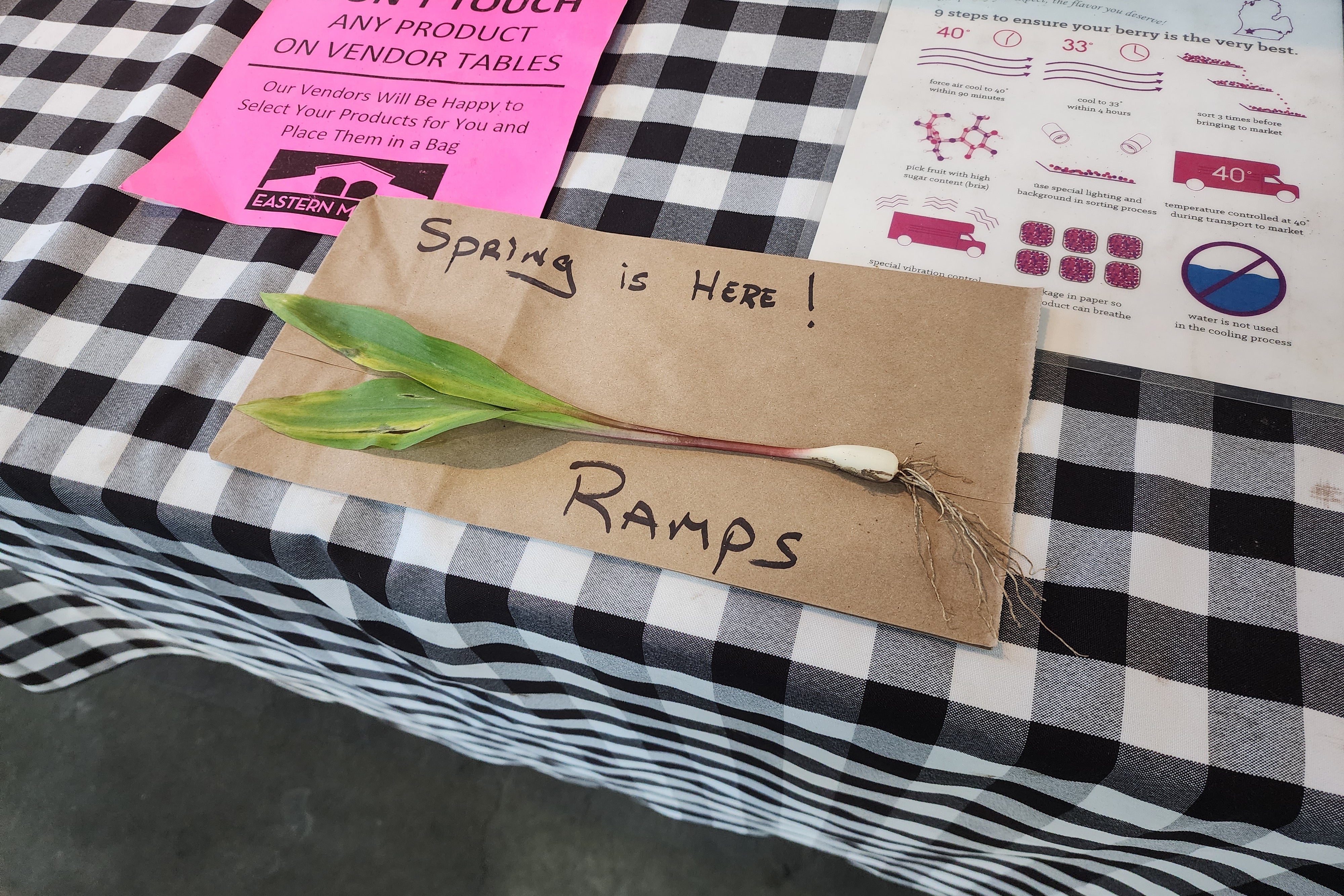 A tableside sign that reads: "Spring Is Here: Ramps!"