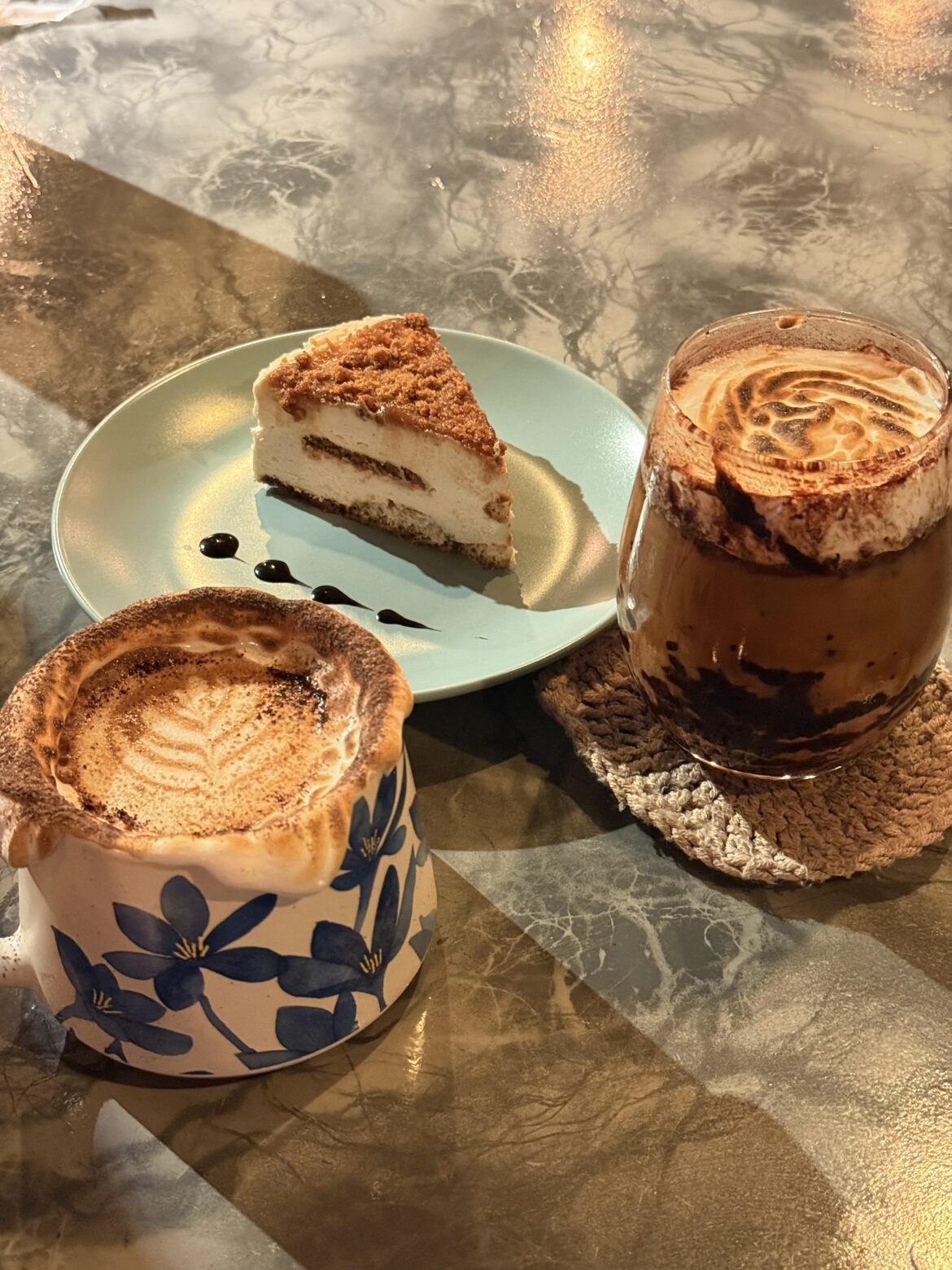 Biscoff Cheesecake paired with Hot and Iced Biscoff Latte 🤍