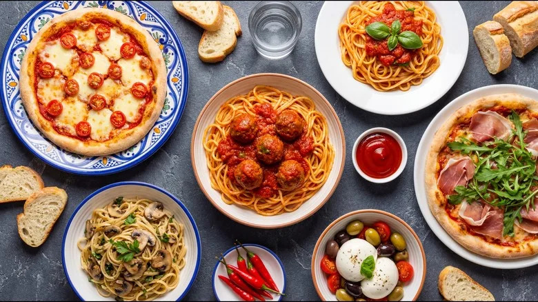 Various Italian dishes on a table