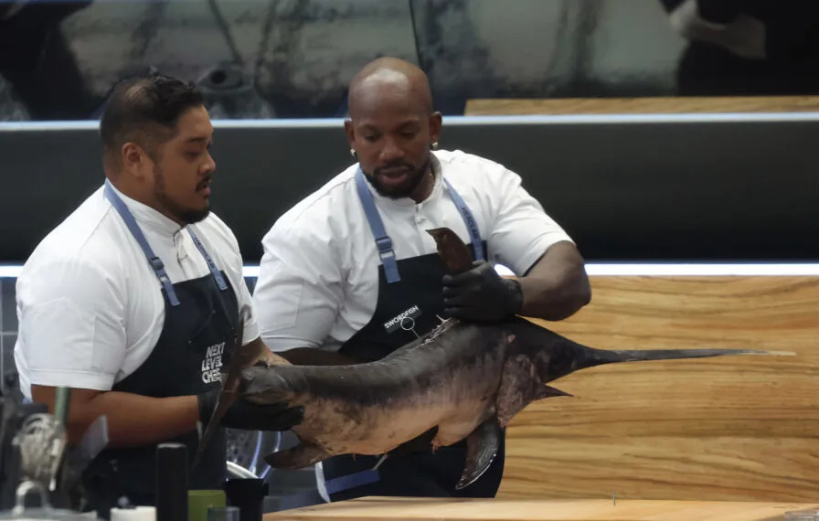 NEXT LEVEL CHEF: L-R: Contestants Christian and Darian in the NEXT LEVEL CHEF "Sea Monsters" episode airing Thursday, Feb. 26 (8:00-9:00 PM ET/PT) on FOX. CR: Lorraine O’Sullivan / FOX. ©2026 FOX Media LLC.