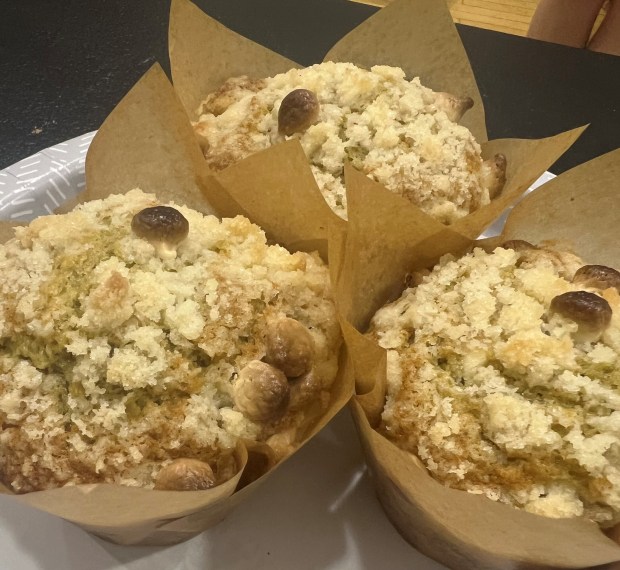 "Matcha White Chocolate Muffins" baked in parchment liners and featuring a buttery crumb topping were the grand prize winners of the 2026 Purdue Northwest Intramural Baking Contest on May 1, 2026, on the Hammond campus. (Luke Miiller/provided)