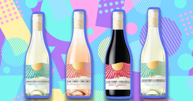 Jacob's Creek wine bottles on a graphic, colourful 90s background