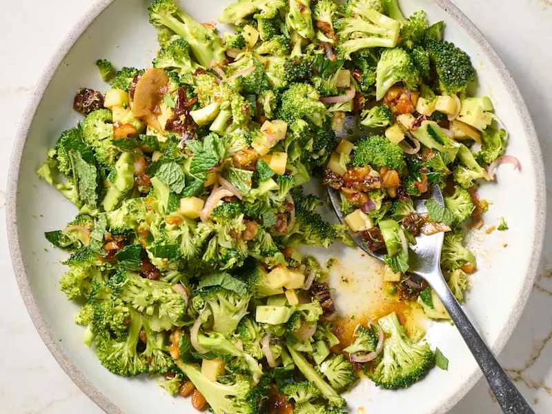 Chopped Broccoli Salad with Warm Honey Vinaigrette