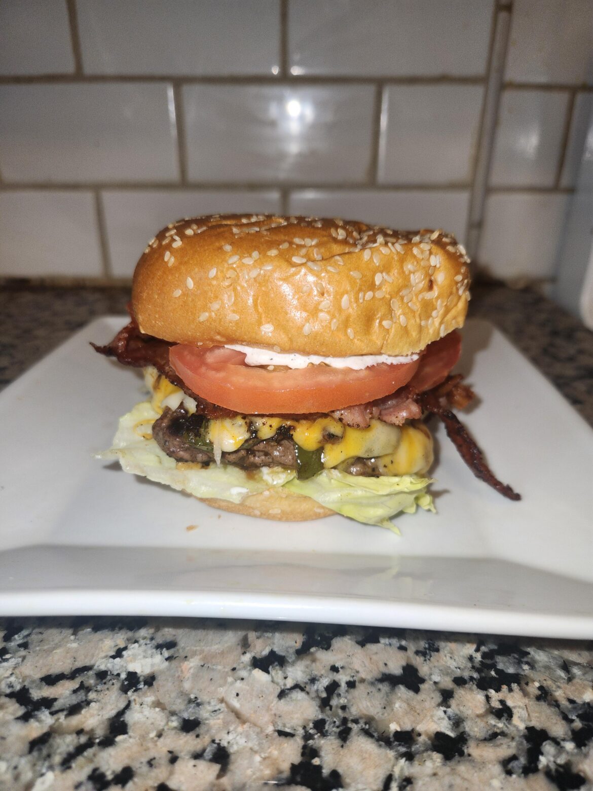 Onion, Jalapeños, and bacon with creamy horseradish sauce
