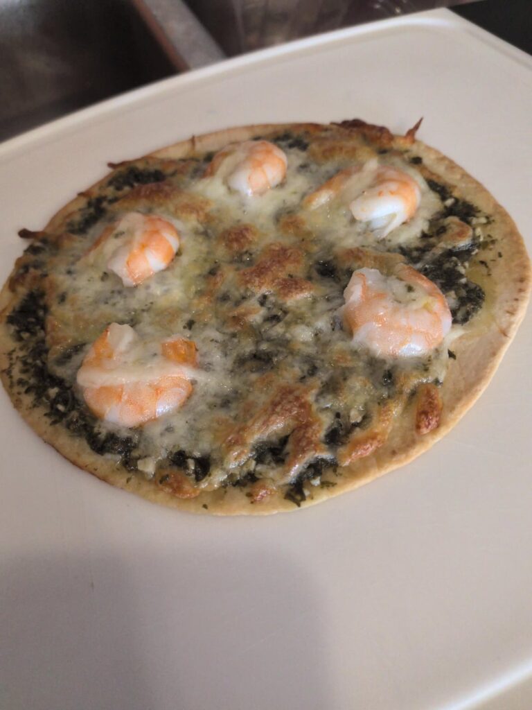 Shrimp and Pesto Tortilla Pizza Shrimp and Pesto Tortilla Pizza