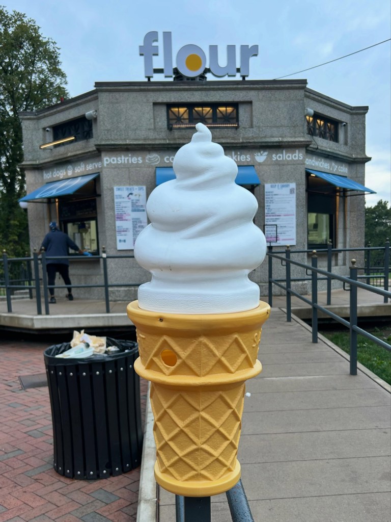 Swirly the Soft-serve ice cream cone mascot for Flour Bakery in Boston.