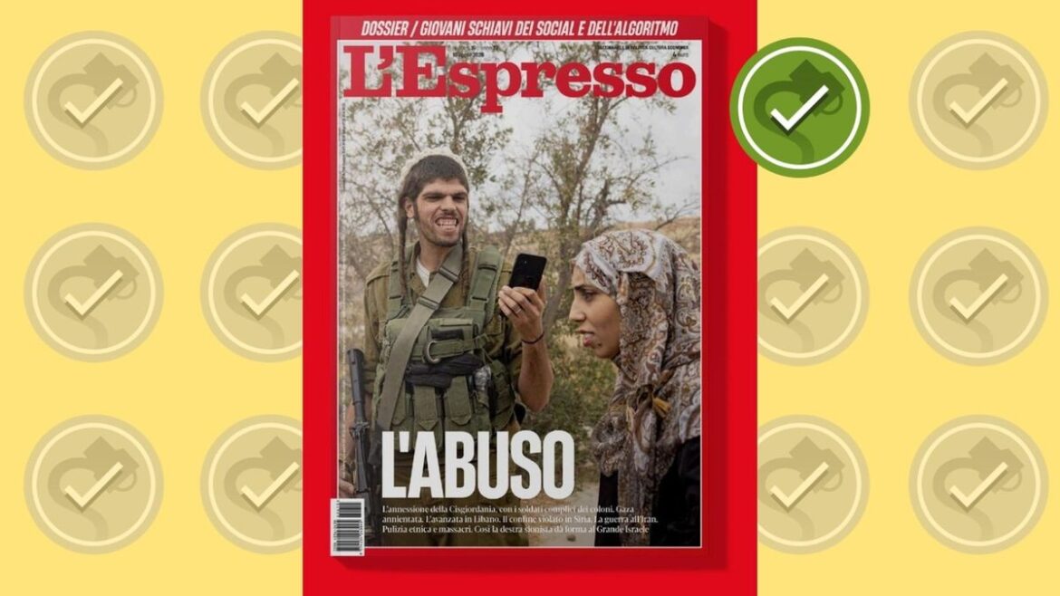 Is this real photo of Israeli settler, Palestinian woman on Italian magazine cover? Is this real photo of Israeli settler, Palestinian woman on Italian magazine cover?