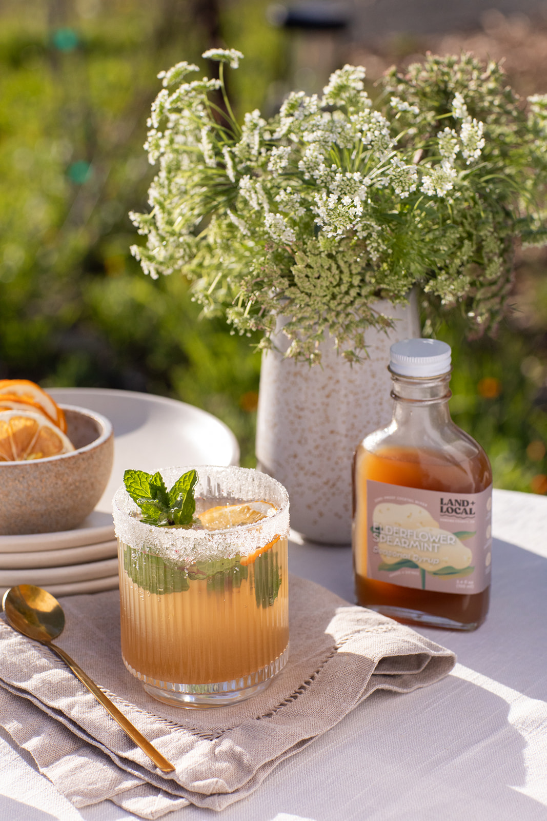 Chef Kim LaVere's elderflower spritz is a delicately flavored sparkling cocktail that includes an elderflower-mint syrup and either sparkling water or sparkling white wine. (Eileen Roche / Sonoma Magazine)