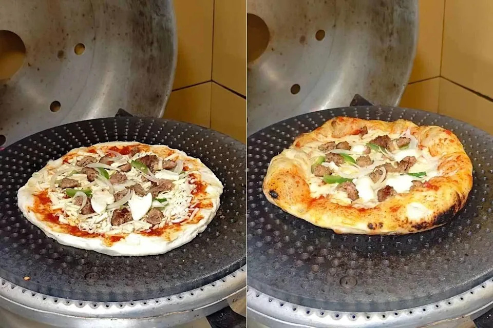 168 Neapolitan Style Pizza - before and after cooking