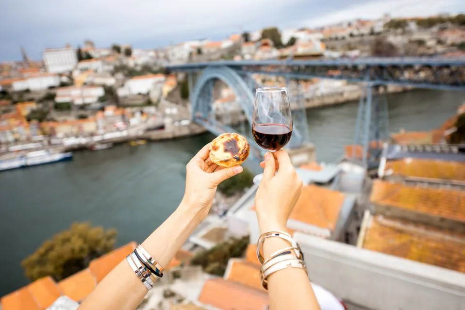 Portuguese dessert on Porto background