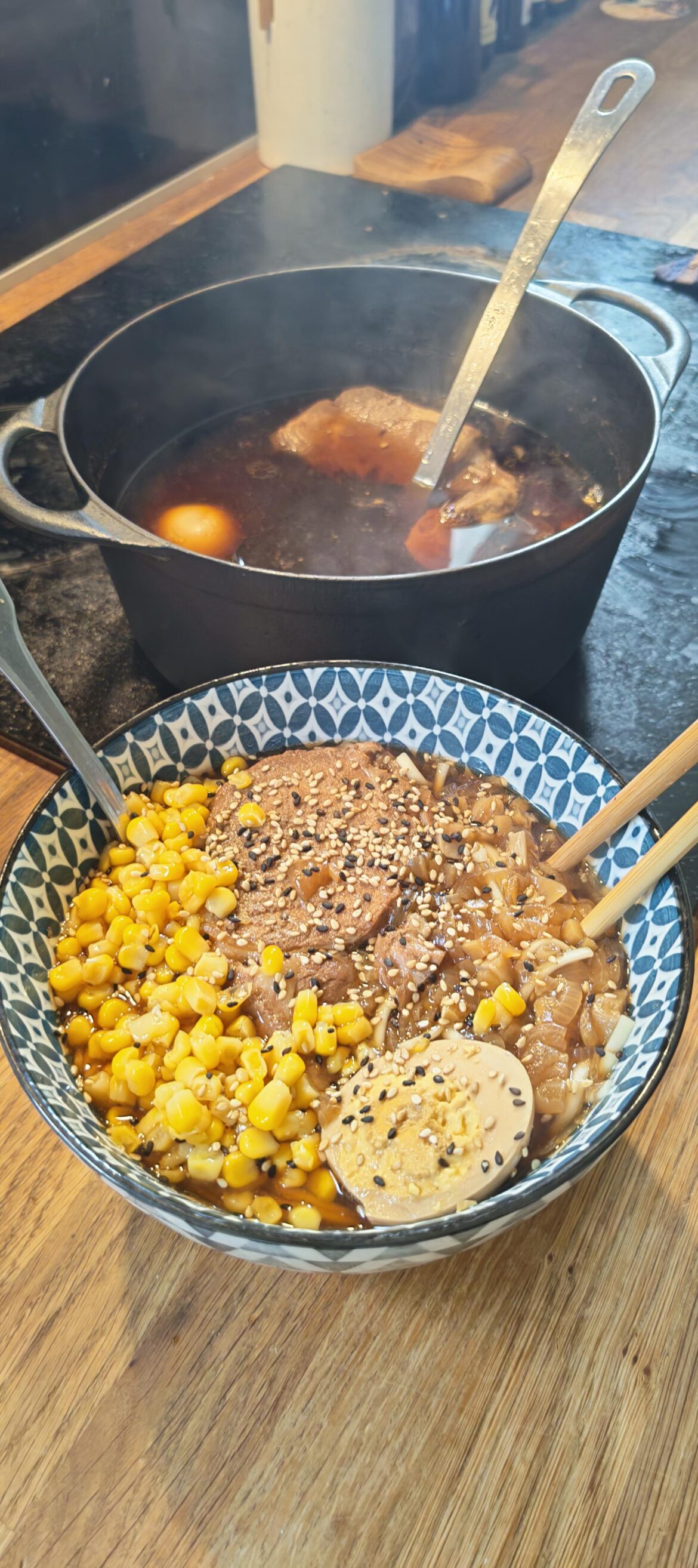 It's raining outside so I made myself some pork and ginger ramen.