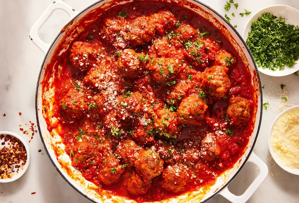 italian meatballs with herbs, parmesan, and red pepper flakes