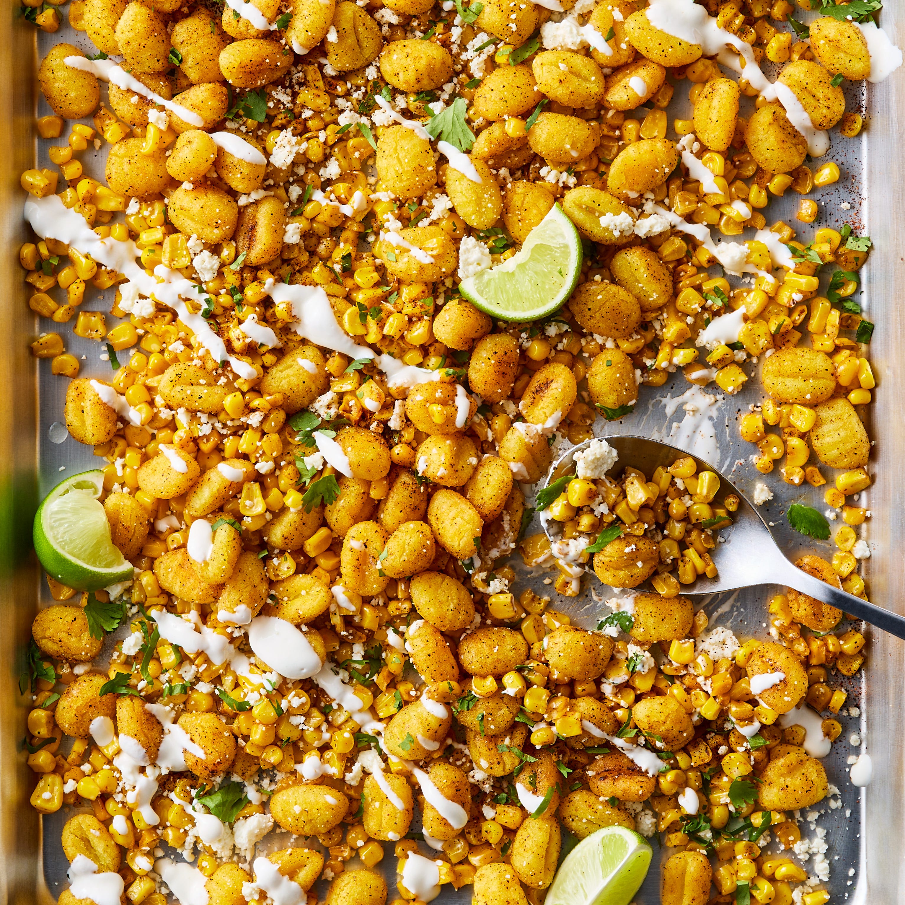 sheet pan street corn gnocchi