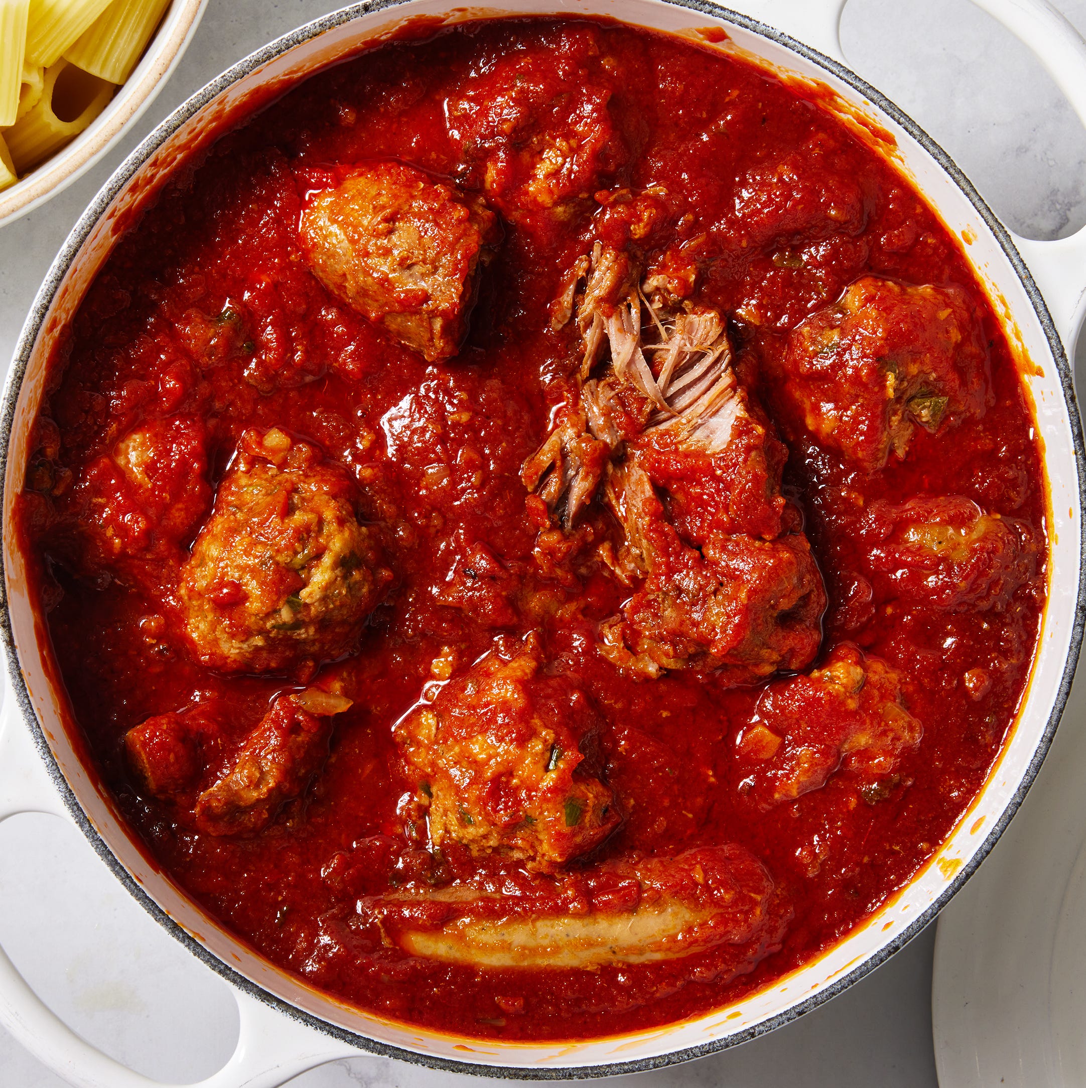 sunday sauce with meatballs pork sausage and pork ribs