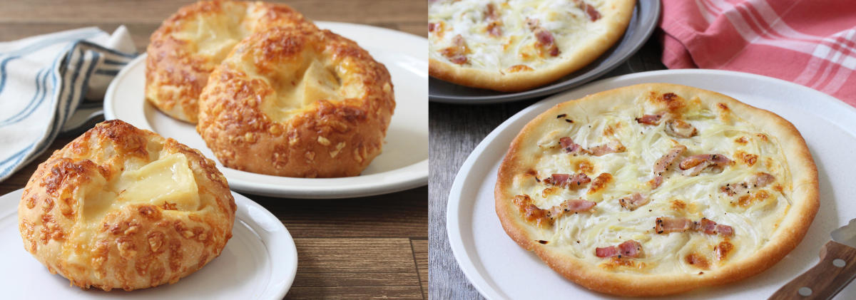 (left) “Quatre Fromages Miel” ¥357, (right) “Onion and Bacon Galette” ¥324 (tax included)