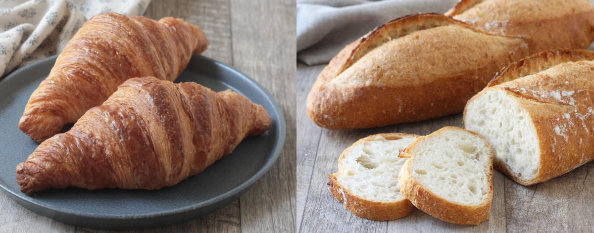 (left) “Croissant” ¥303, “Croissant (Fermented Butter)” ¥314, (right) “Pain de Campagne” whole ¥497 / half ¥249 (tax included)