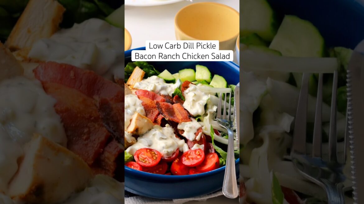Low carb dill pickle bacon ranch chicken salad recipe. #lowcarb #ranchsalad #diabeticfriendly Low carb dill pickle bacon ranch chicken salad recipe. #lowcarb #ranchsalad #diabeticfriendly