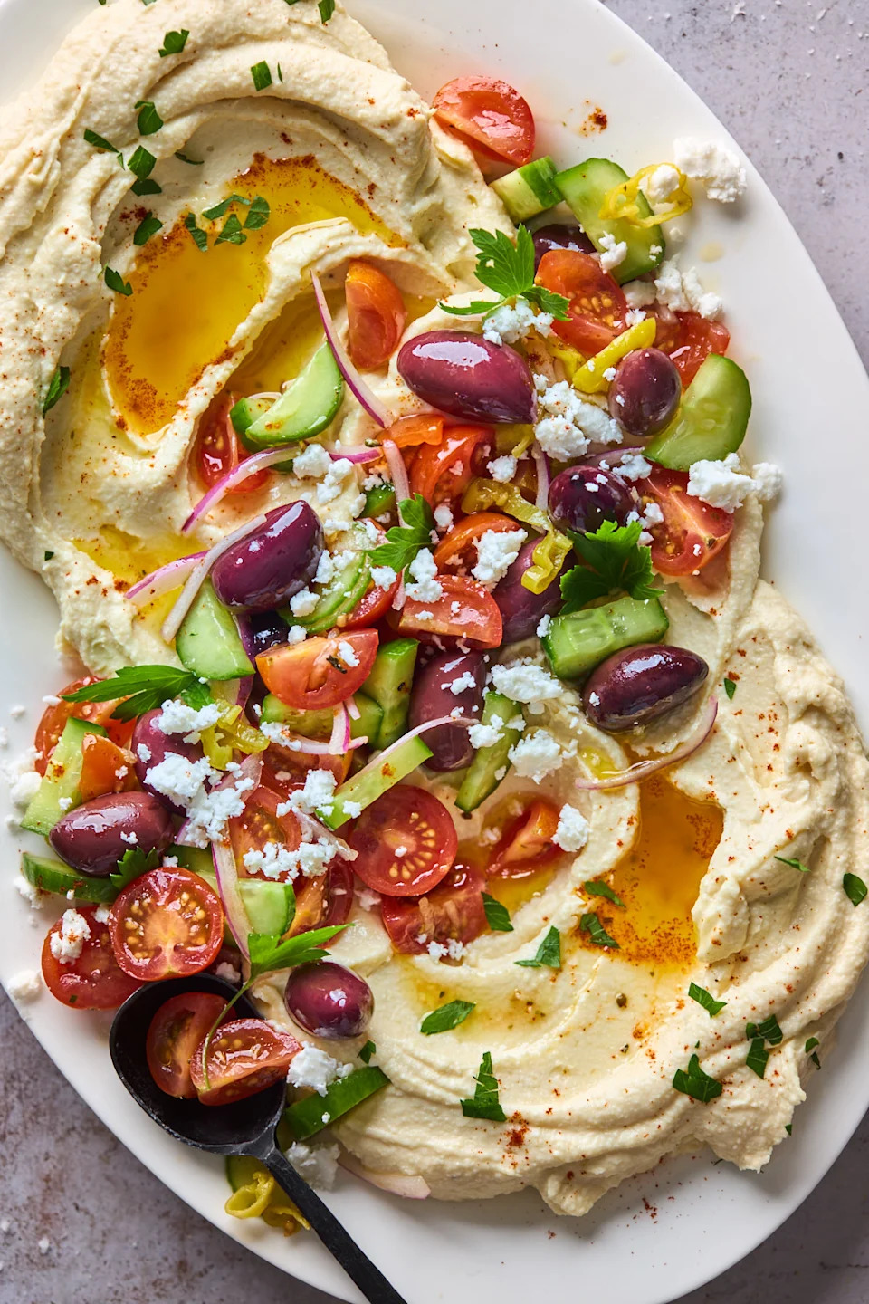 Greek Style Loaded Hummus - Photo Credit: Olive & Mango.