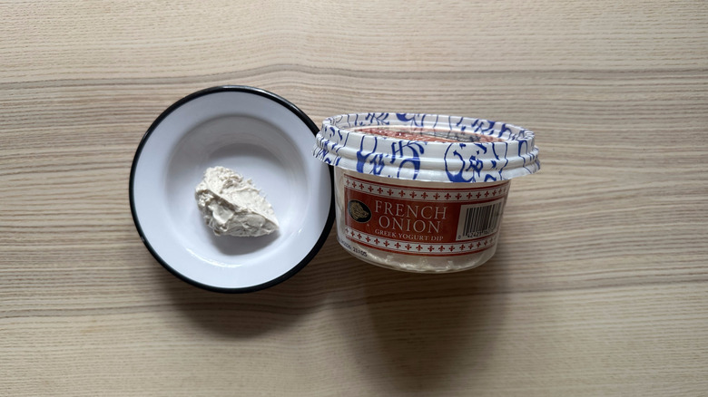 Boar's Head French Onion Greek Yogurt Dip on wooden table