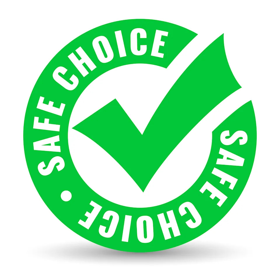 A green check mark inside a circle with the words 