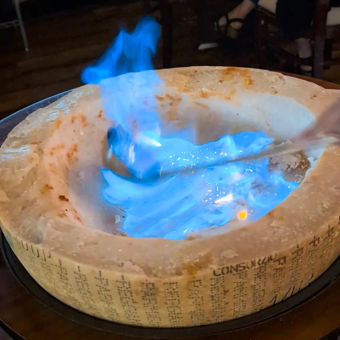 Yes, you should order this pasta cooked in a flaming wheel of cheese Yes, you should order this pasta cooked in a flaming wheel of cheese